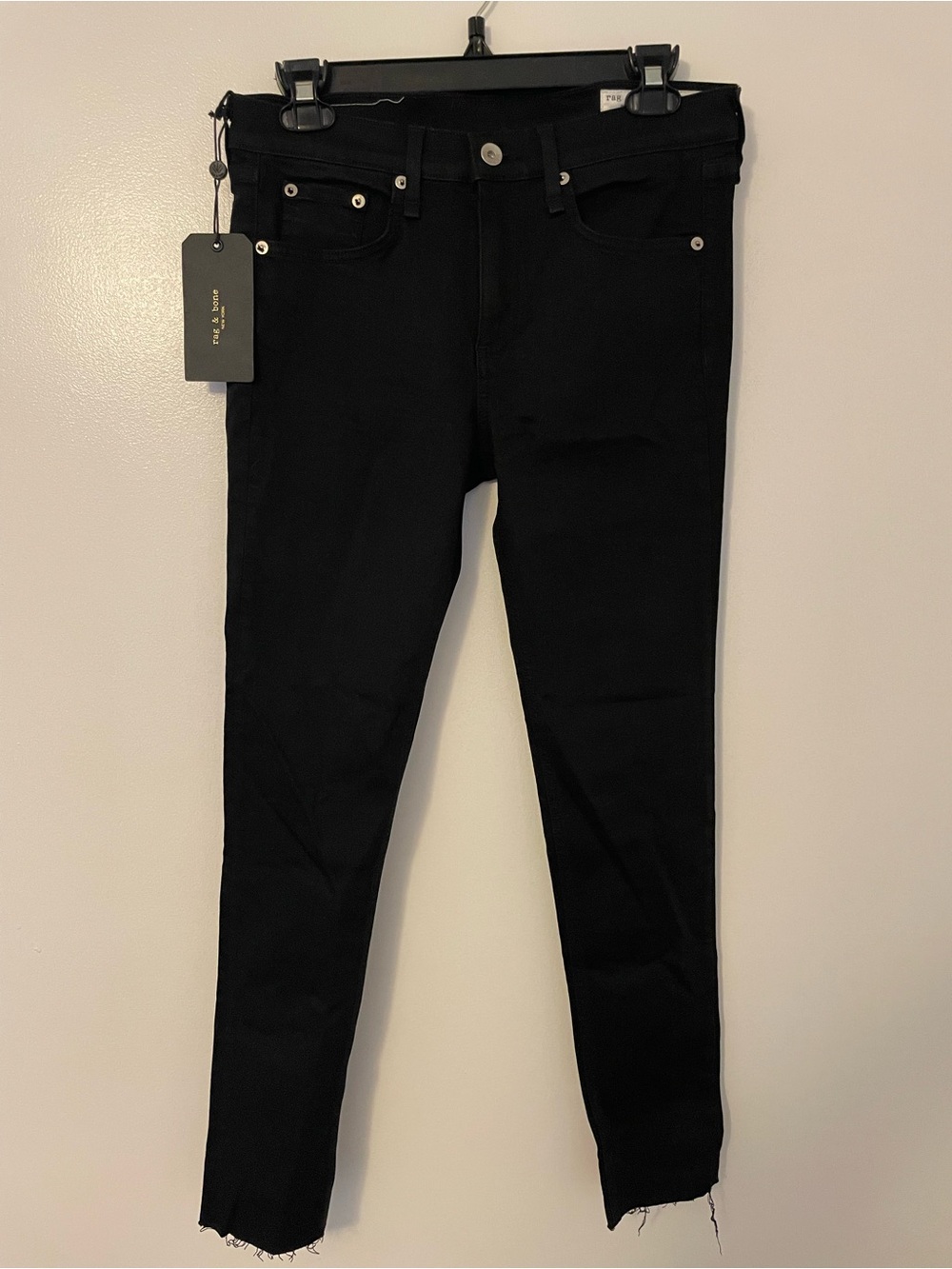 Rag & Bone Black Skinny Ankle Cut Raw Hem Mid Rise Grunge Denim Jeans
